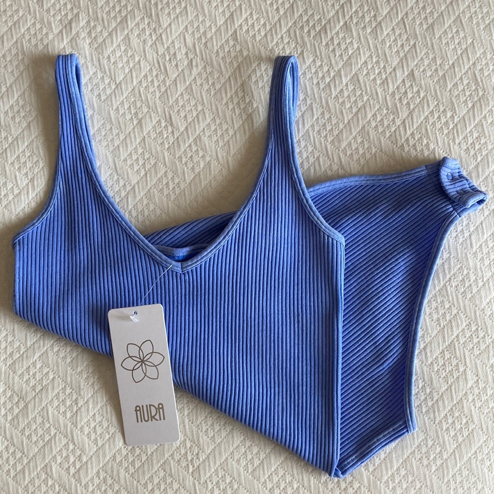 Blue ribbed bodysuit